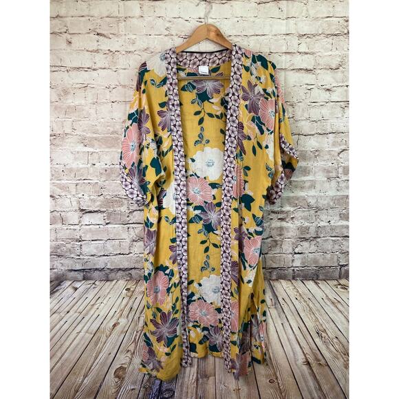 Sonoma Tops - Sonoma Shirt Womens One Size Short Sleeve Yellow Floral Open Front Coverlet Wrap